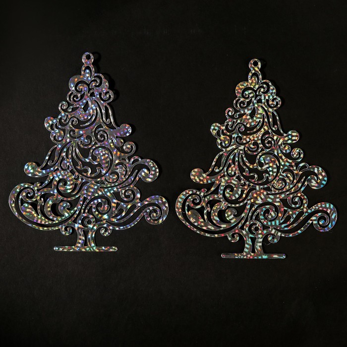 Фигурные вырубки "Винтажные ели" (набор 2 шт) 12х10 см, серебро голограф.