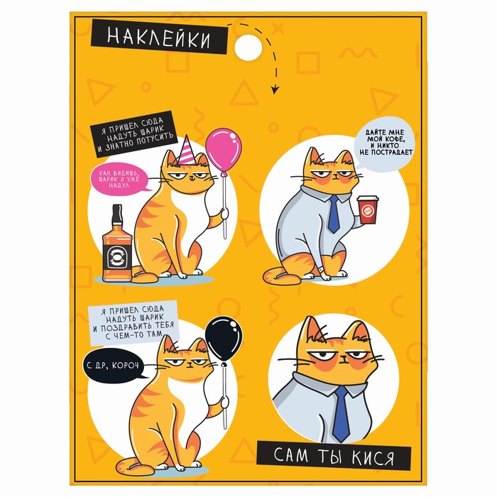 Бумажные наклейки «Веселый кот», 11 × 15 см