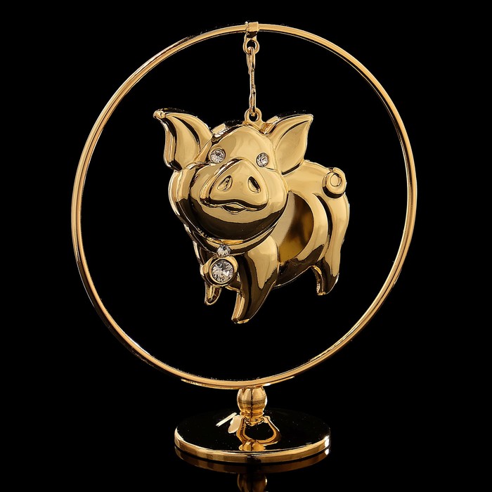 Сувенир «Свинка с кулоном», в кольце, 7×3×8 см, с кристаллами Сваровски
