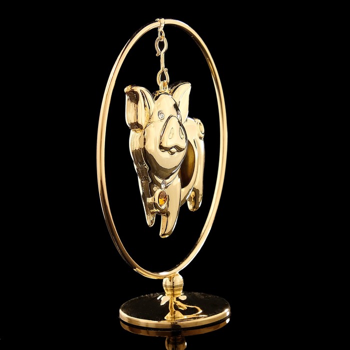 Сувенир «Свинка с кулоном», в кольце, 7×3×8 см, с кристаллами Сваровски