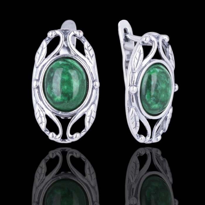 Серьги "Коломна", цвет зелёный в чернёном серебре