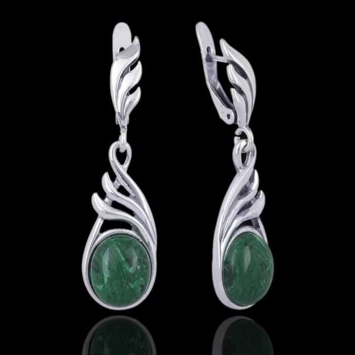 Серьги "Эри", цвет зелёный в чернёном серебре