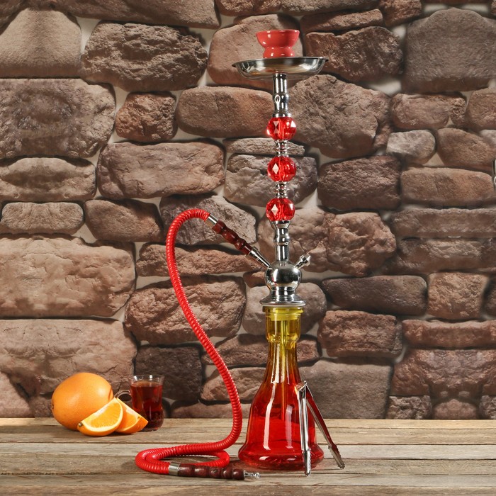 Кальян 67см 1тр, колба красно-жёлтая градиент, вставки на шахте акрил 3кр красные, 15х65 см 361419