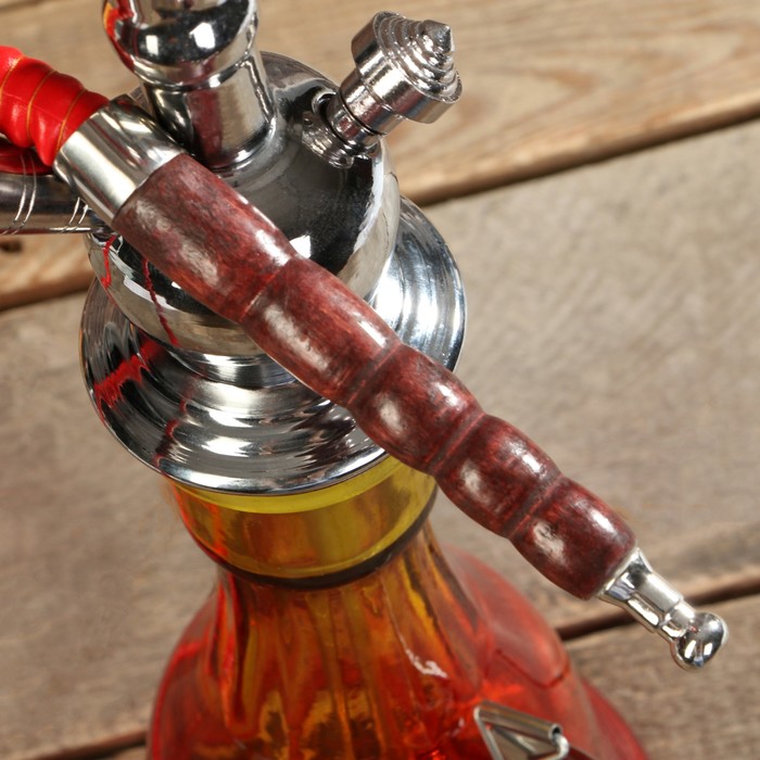 Кальян 67см 1тр, колба красно-жёлтая градиент, вставки на шахте акрил 3кр красные, 15х65 см 361419