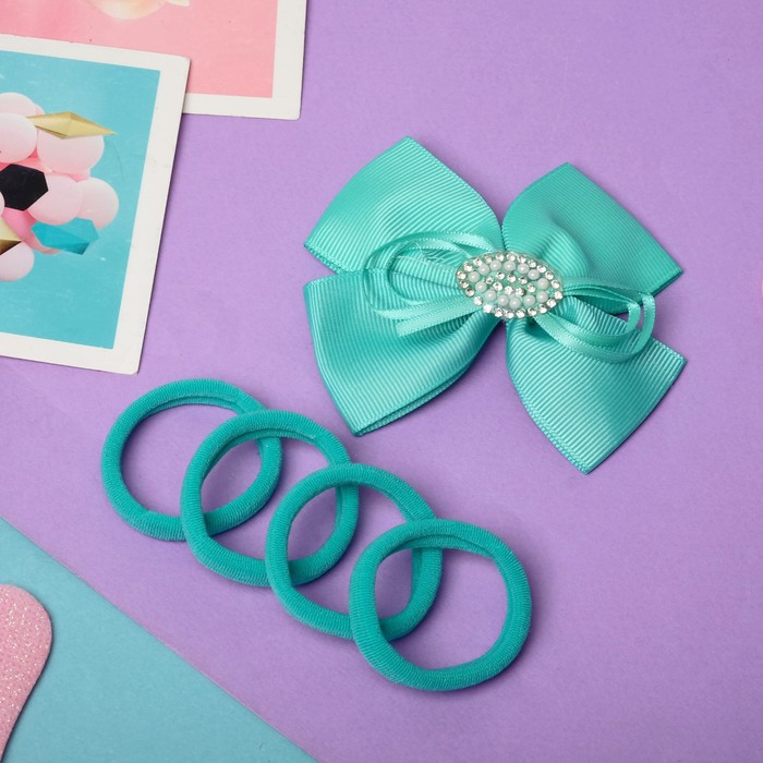 Набор для волос "Кристи" (1 зажим, 4 резинки) бирюзовый