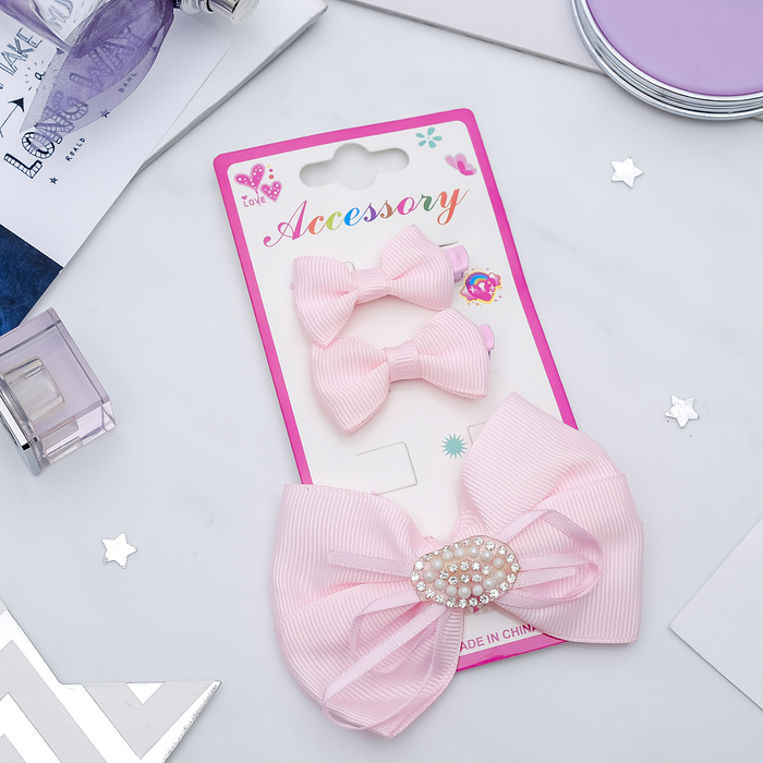 Зажим для волос "Кристи" (набор 3 шт) бантики, розовый