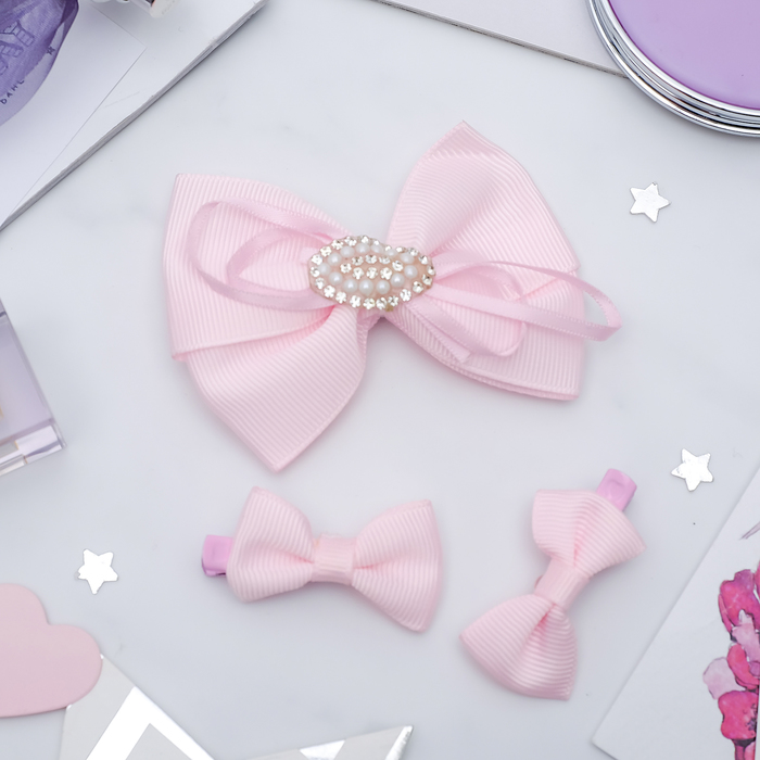 Зажим для волос "Кристи" (набор 3 шт) бантики, розовый