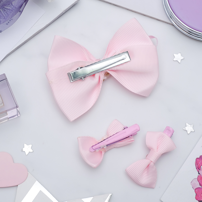 Зажим для волос "Кристи" (набор 3 шт) бантики, розовый