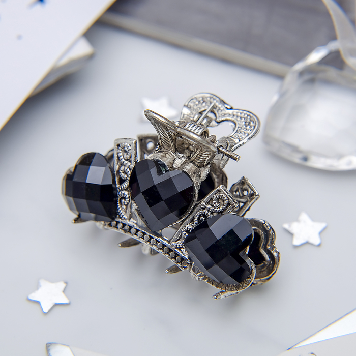 Краб для волос "Ночная симфония" 4,5 см сердца