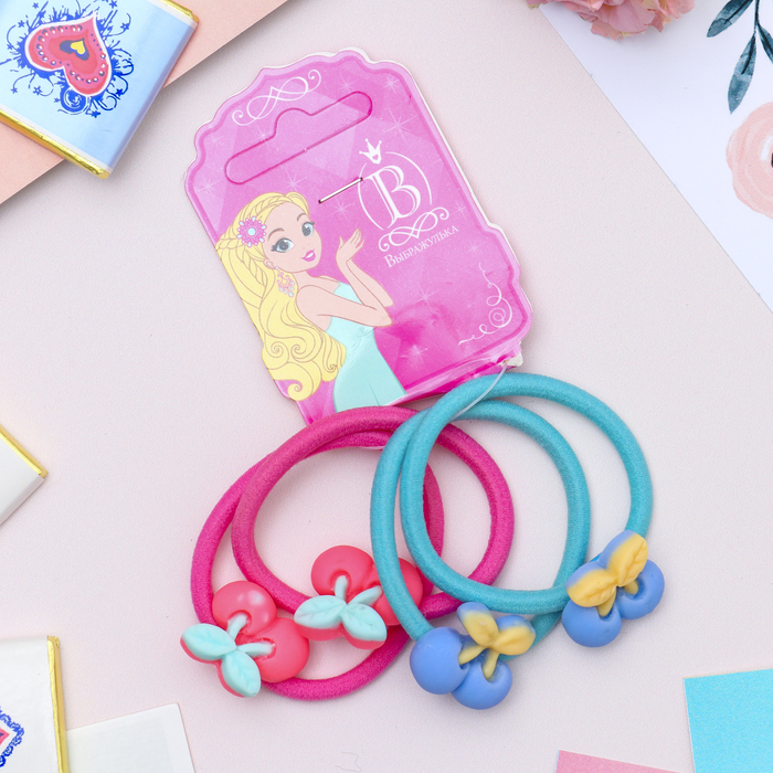 Резинка для волос "Пастила" вишенки (цена за штуку) бирюзовый, розовый