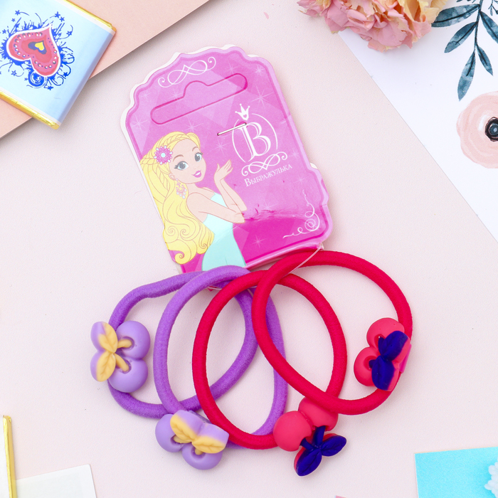 Резинка для волос "Пастила" вишенки (цена за штуку) малиновый, сиреневый