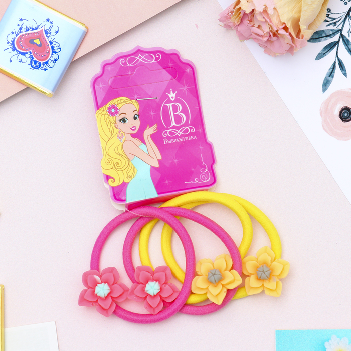 Резинка для волос "Лилия" (цена за штуку) розовый, жёлтый