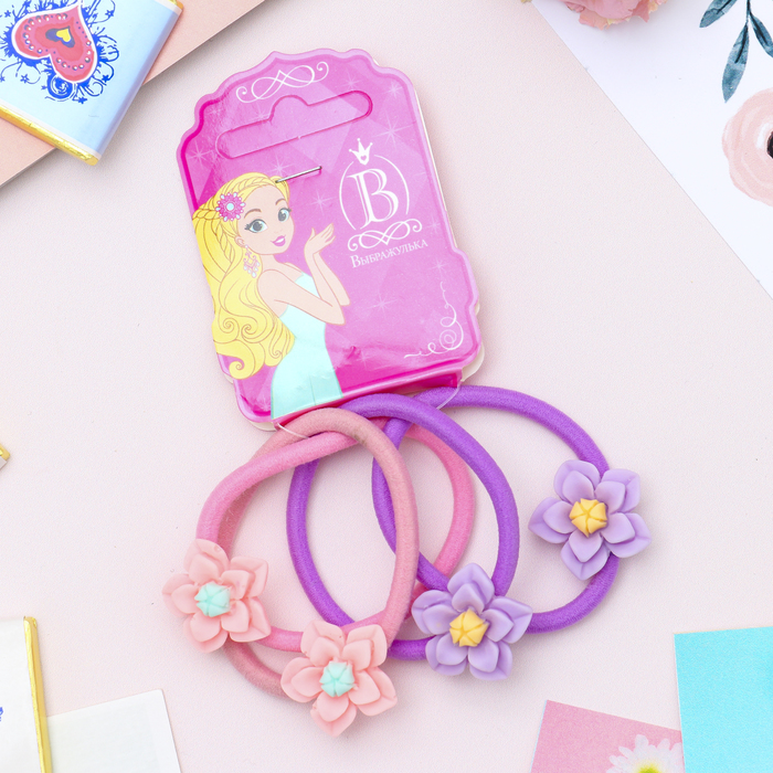 Резинка для волос "Лилия" (цена за штуку) розовый, сиреневый