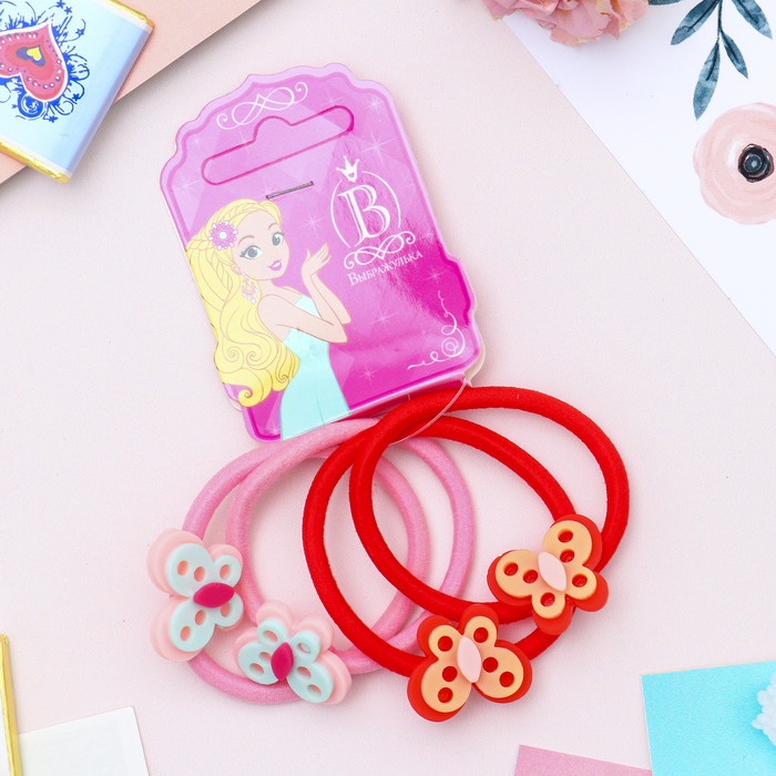 Резинка для волос "Радость" бабочка (цена за штуку) красный, розовый