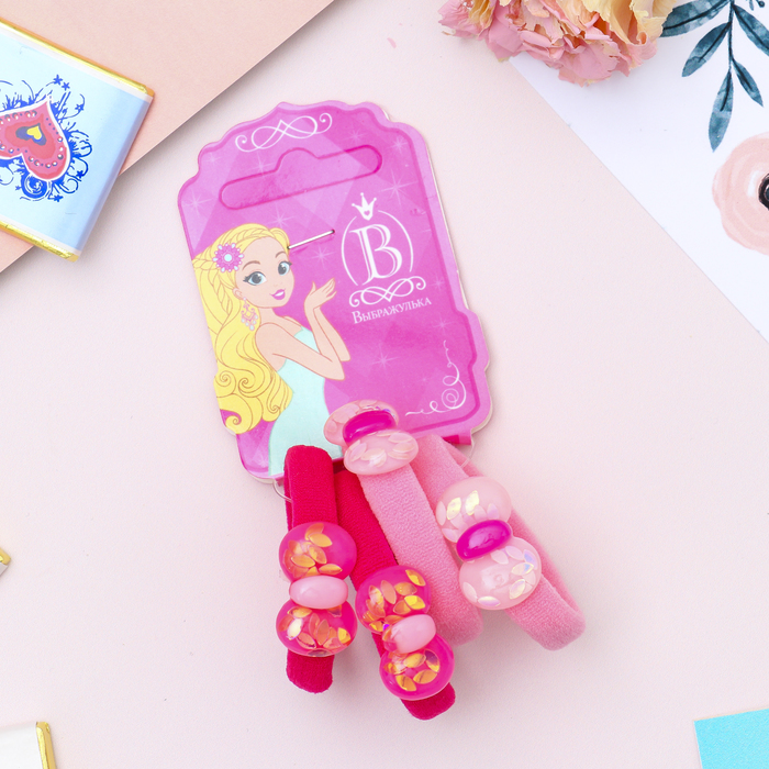 Резинка для волос "Перламутр" бантики (цена за штуку) розовый, малиновый