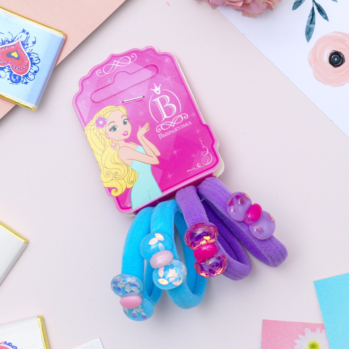 Резинка для волос "Перламутр" бантики (цена за штуку) голубой, сиреневый