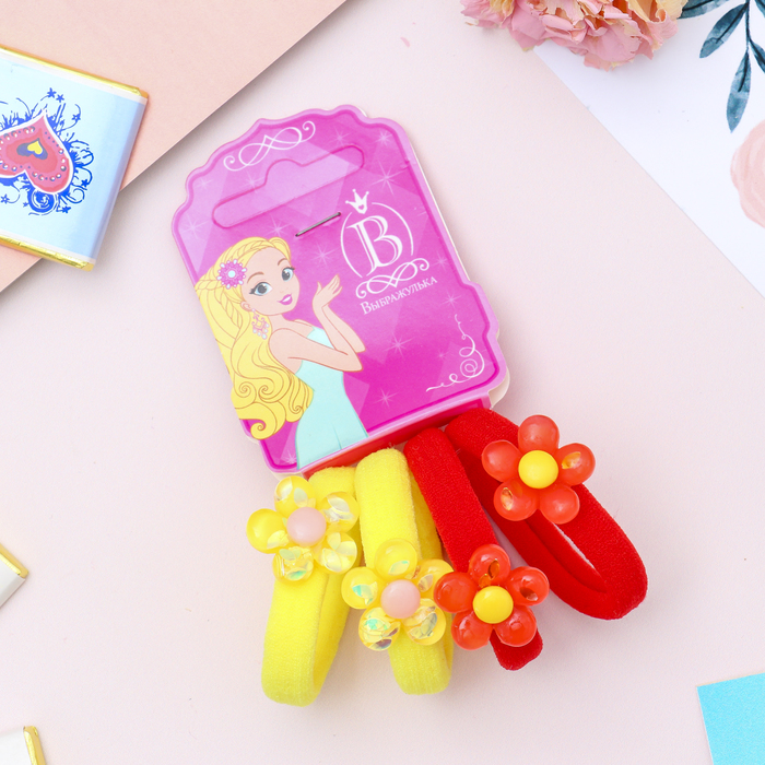 Резинка для волос "Перламутр" ромашки (цена за штуку) красный, жёлтый