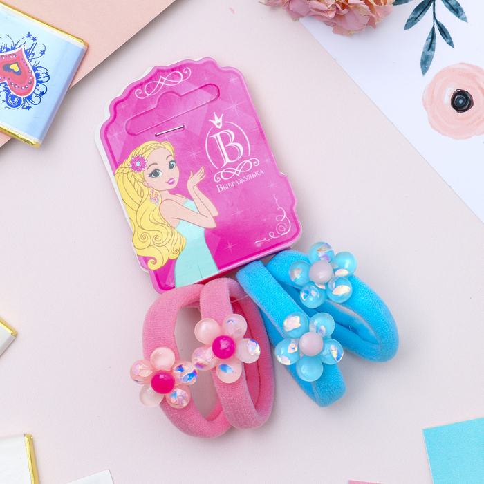 Резинка для волос "Перламутр" цветочки (цена за штуку) голубой, розовый