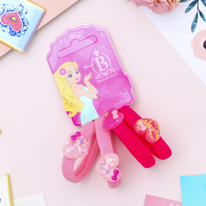 Резинка для волос "Перламутр" сердечки (цена за штуку) малиновый, розовый