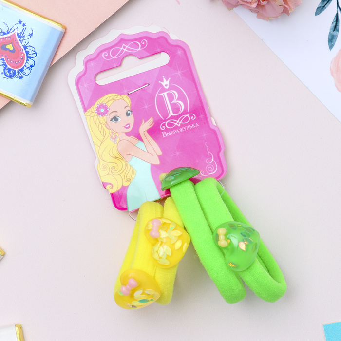 Резинка для волос "Перламутр" сердечки (цена за штуку) зелёный, жёлтый