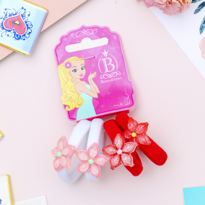 Резинка для волос "Росинки" лилии (цена за штуку) белый, красный