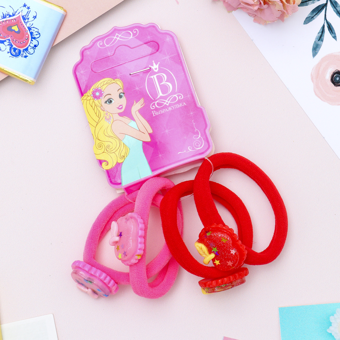 Резинка для волос "Звёздный ажур" яблочки (цена за штуку) красный, розовый