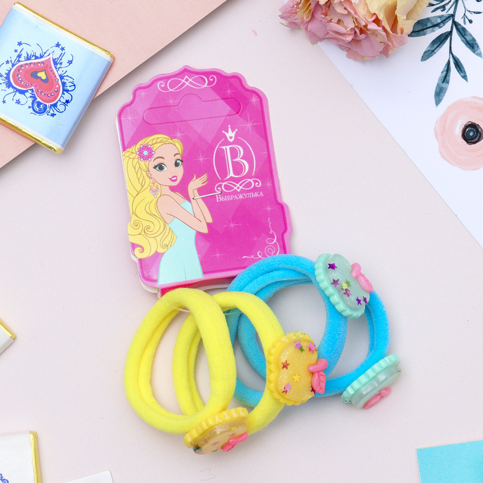 Резинка для волос "Звёздный ажур" яблочки (цена за штуку) голубой, жёлтый