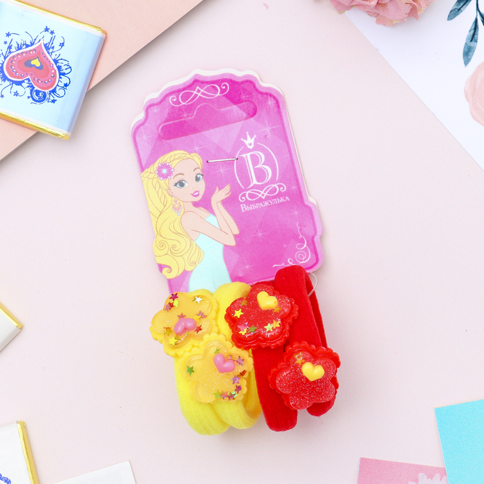 Резинка для волос "Звёздный ажур" цветочки (цена за штуку) красный, жёлтый