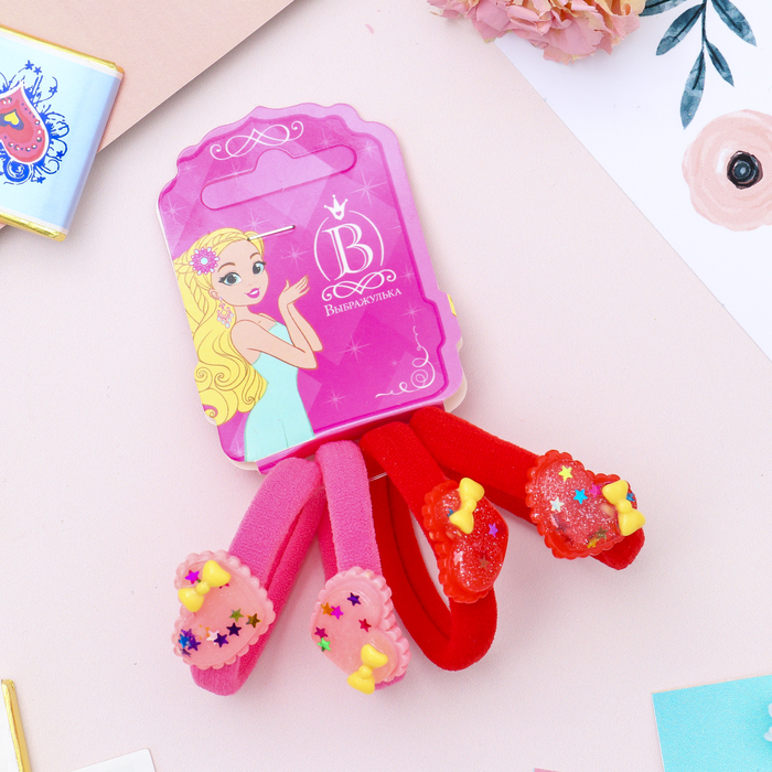 Резинка для волос "Звёздный ажур" сердечки (цена за штуку) красный, розовый