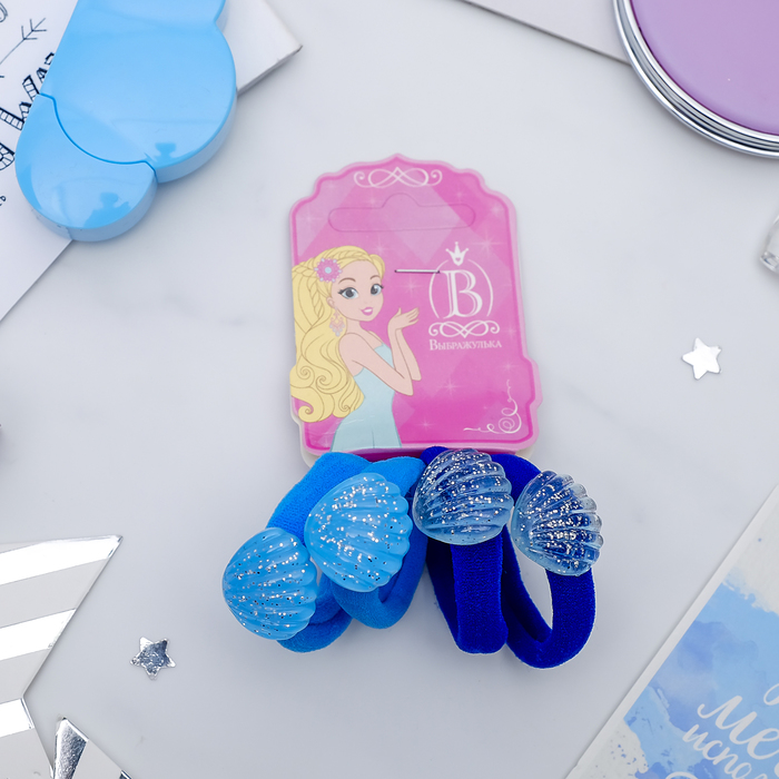 Резинка для волос "Морские ракушки" (цена за штуку) синий, голубой