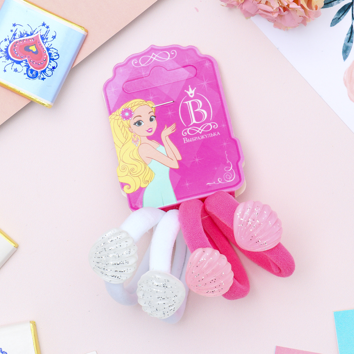 Резинка для волос "Морские ракушки" (цена за штуку) белый, розовый