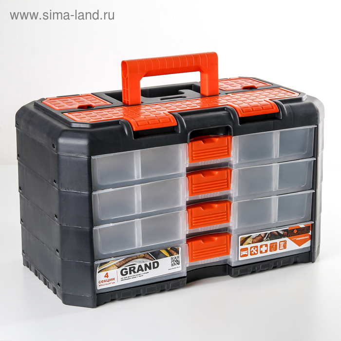 фото Органайзер для инструментов grand, 4 секции, цвет черно-оранжевый bloсker