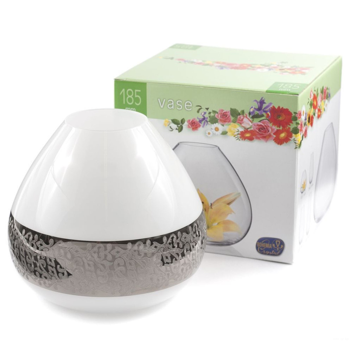 Ваза 18,5 см, белая, матовая, с платиновой отводкой