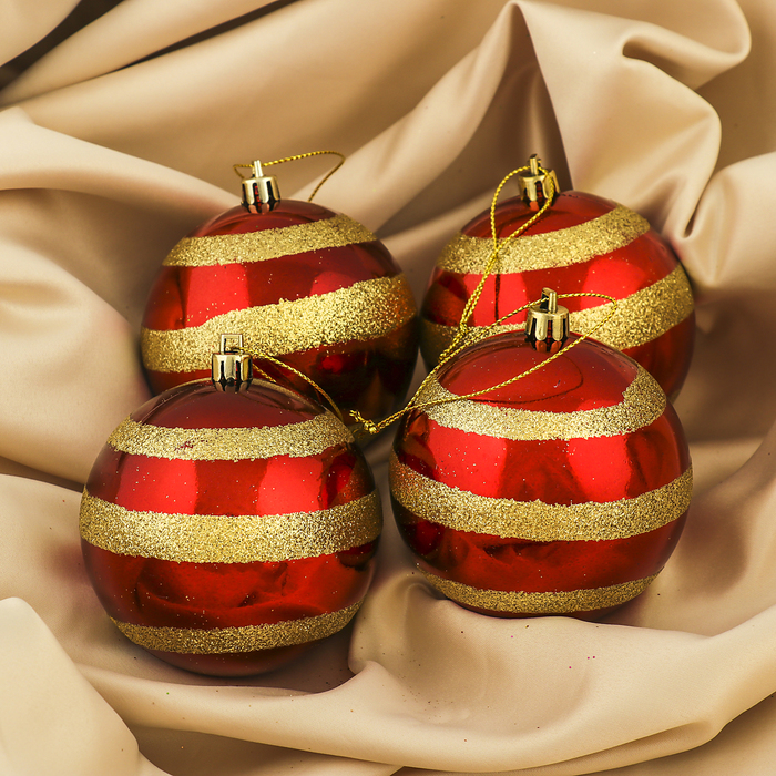 Набор шаров пластик d-8 см 4 шт "Бесконечность" красный