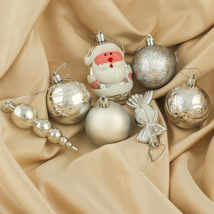 Набор шаров пластик 34 шт "Веселый Дед Мороз" серебро