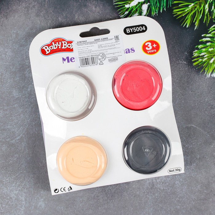 Набор для создания игрушки из массы для лепки "Санта клаус", масса 4 банки по 10 г