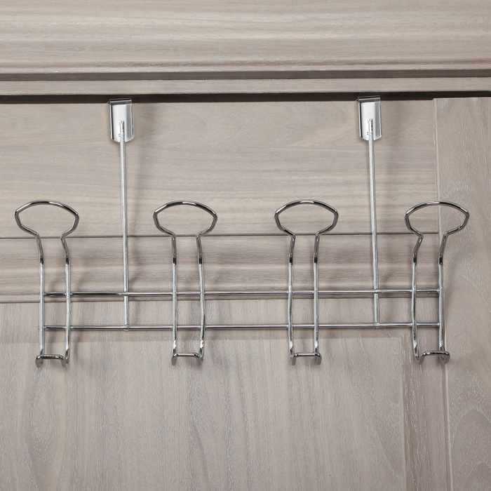 Вешалка надверная, 4 двойных крючка 35х22х11 см, серебро (ширина двери 5 см)