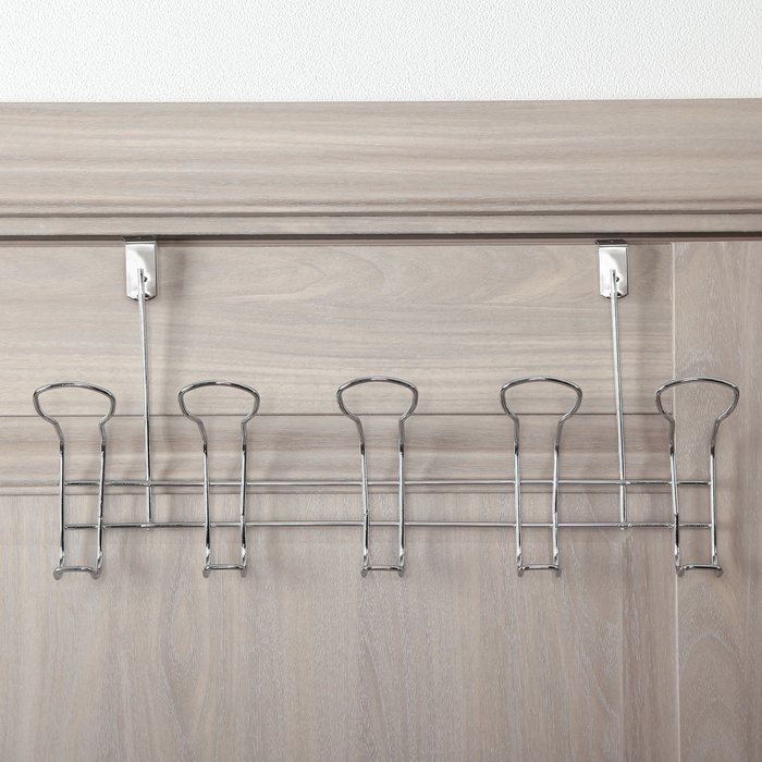Вешалка надверная, 4 двойных крючка 44,5х22х11 см, серебро (ширина двери 5 см)