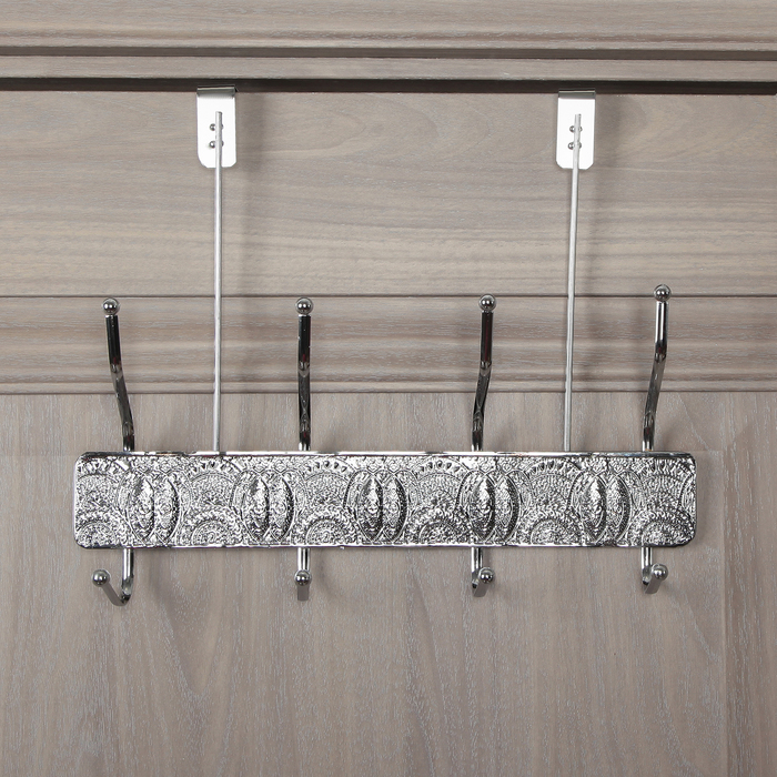 Вешалка надверная, 4 двойных крючка 33х27х12 см "Креатив" цвет серебро (ширина двери 5 см)