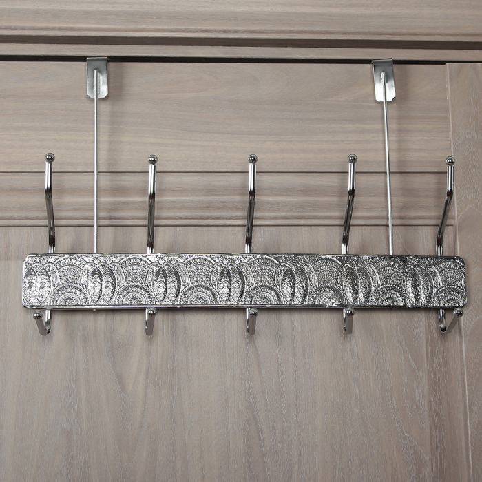 Вешалка надверная, 5 двойных крючка 43х27х12 см "Креатив" цвет серебро (ширина двери 5 см)