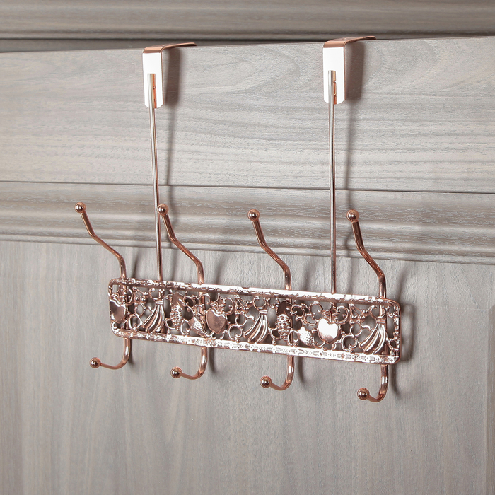 Вешалка надверная, 4 двойных крючка 33х27х12 см "Фрукты" цвет золотой (ширина двери 5 см)