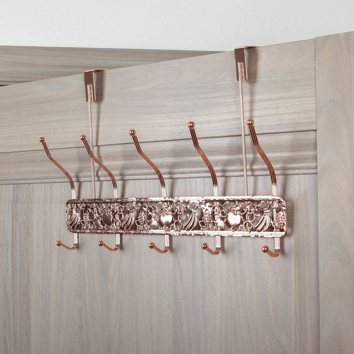 Вешалка надверная, 5 двойных крючка 33х27х12 см "Фрукты" цвет золотой (ширина двери 5 см)