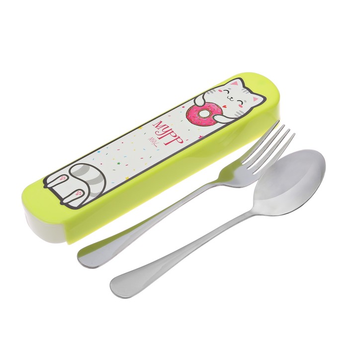 Набор ложка и вилка с чехлом "Мурр мяу", 19,5 х 4 см