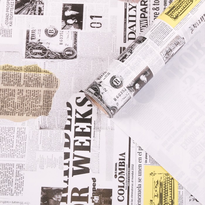 Бумага для декорирования, "Газета", чёрно-белая, 0,7 х 10 м