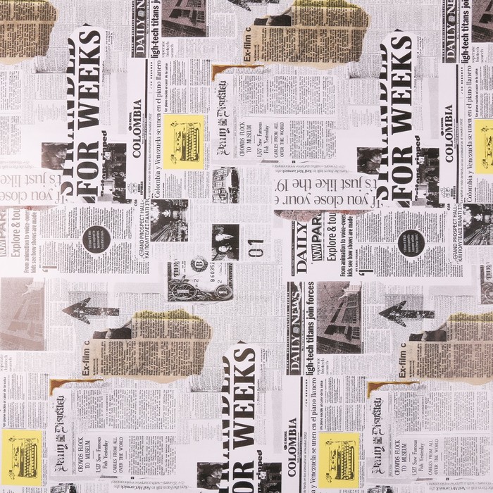 Бумага для декорирования, "Газета", чёрно-белая, 0,7 х 10 м