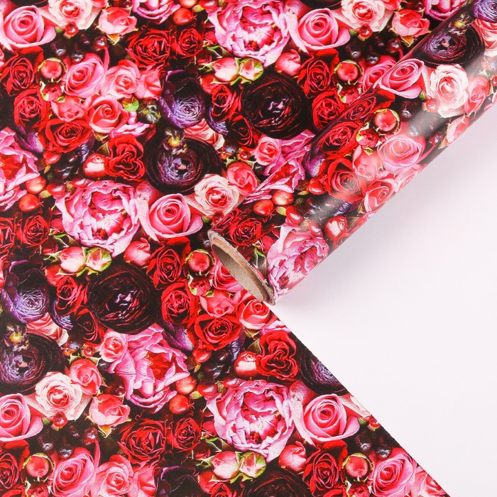 Бумага для декорирования, "Розы", розовый, 0,7 х 10 м