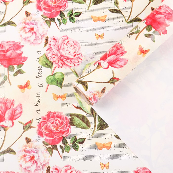 Бумага для декорирования, "Цветы и музыка", бежевый, 0,7 х 10 м