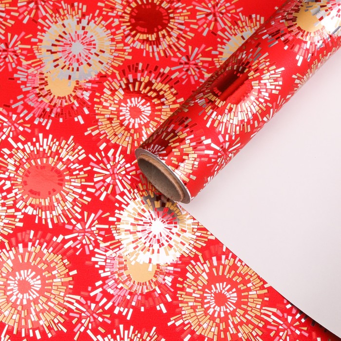 Бумага для декорирования, "Фейерверк", металлизированная, красный, 0,7 х 10 м