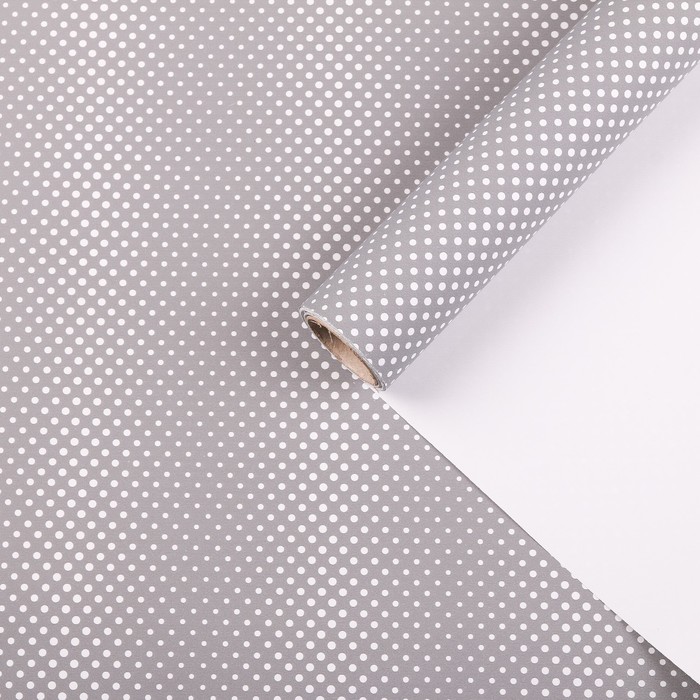 Бумага для декорирования "Горох", серый, 0,7 х 10 м