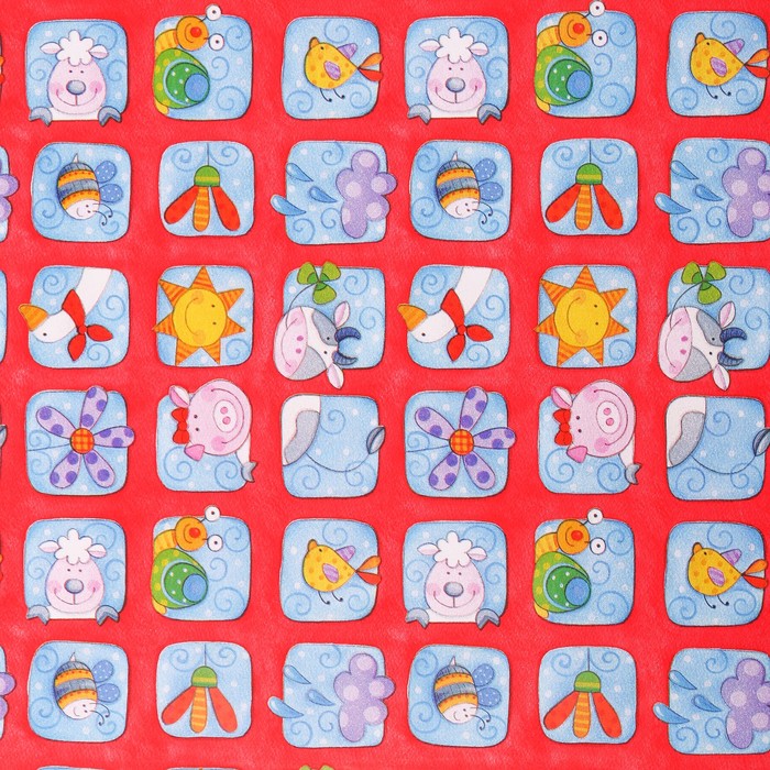 Бумага для декорирования, "Весёлые зверята", красная, 0,7 х 10 м